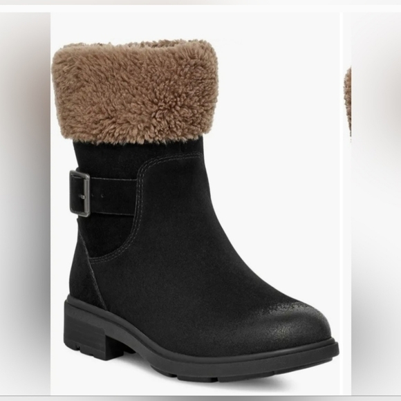 UGG Black Ankle Boots with Tan Fur - Picture 8 of 9